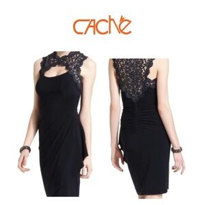 Cache Black Sheath Halter Lace Cocktail Dress 0